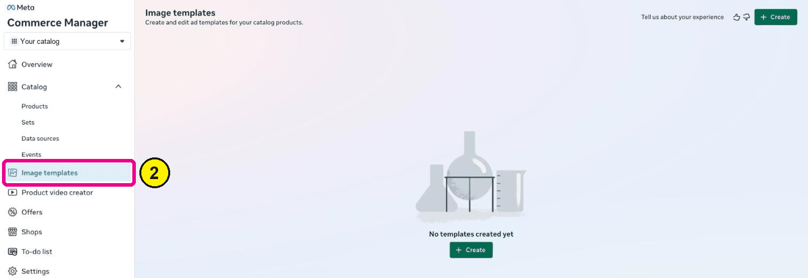 Commerce Manager Image templates page with Image templates highlighted in the menu and the Create button