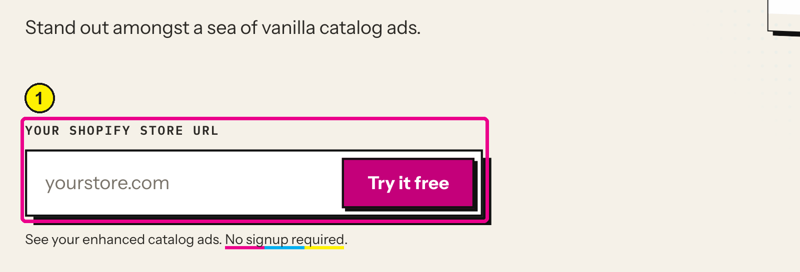 Convinci home page with the Shopify store URL field and the Try it free button highlighted