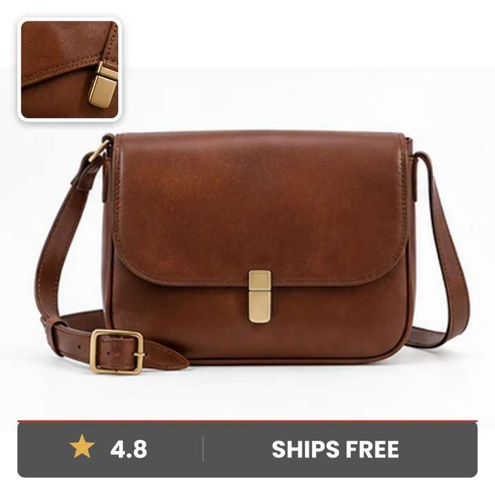 The same bag rendered as a Trust Strip card: a bar along the bottom carrying the star rating, free shipping and the store name