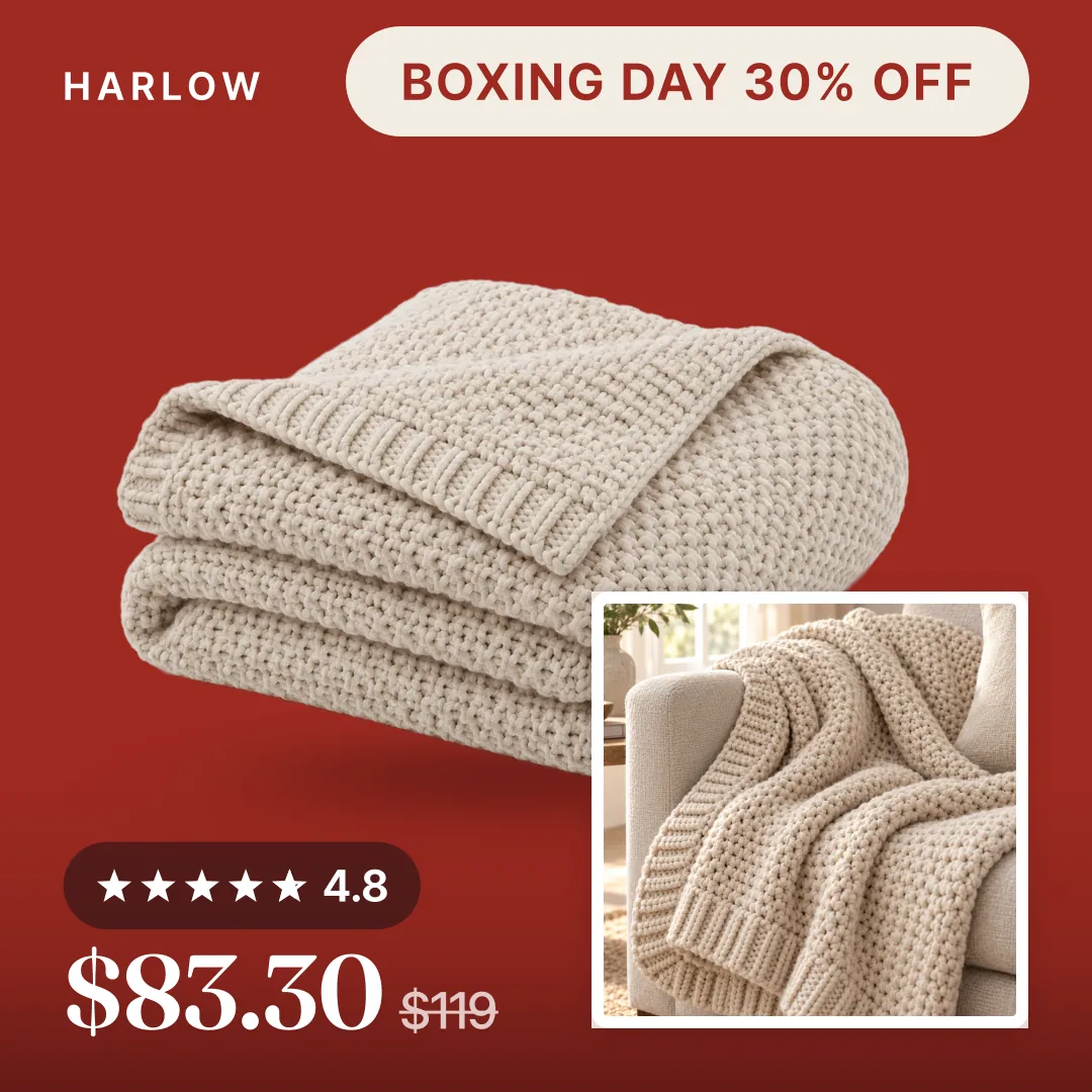 Harlow Knit Throw in its Boxing Day look: 30% off, $83.30, was $119.00