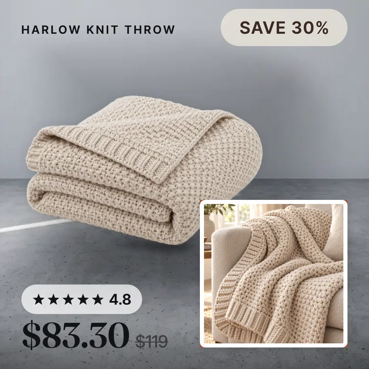 Harlow Knit Throw, your promo look, same products